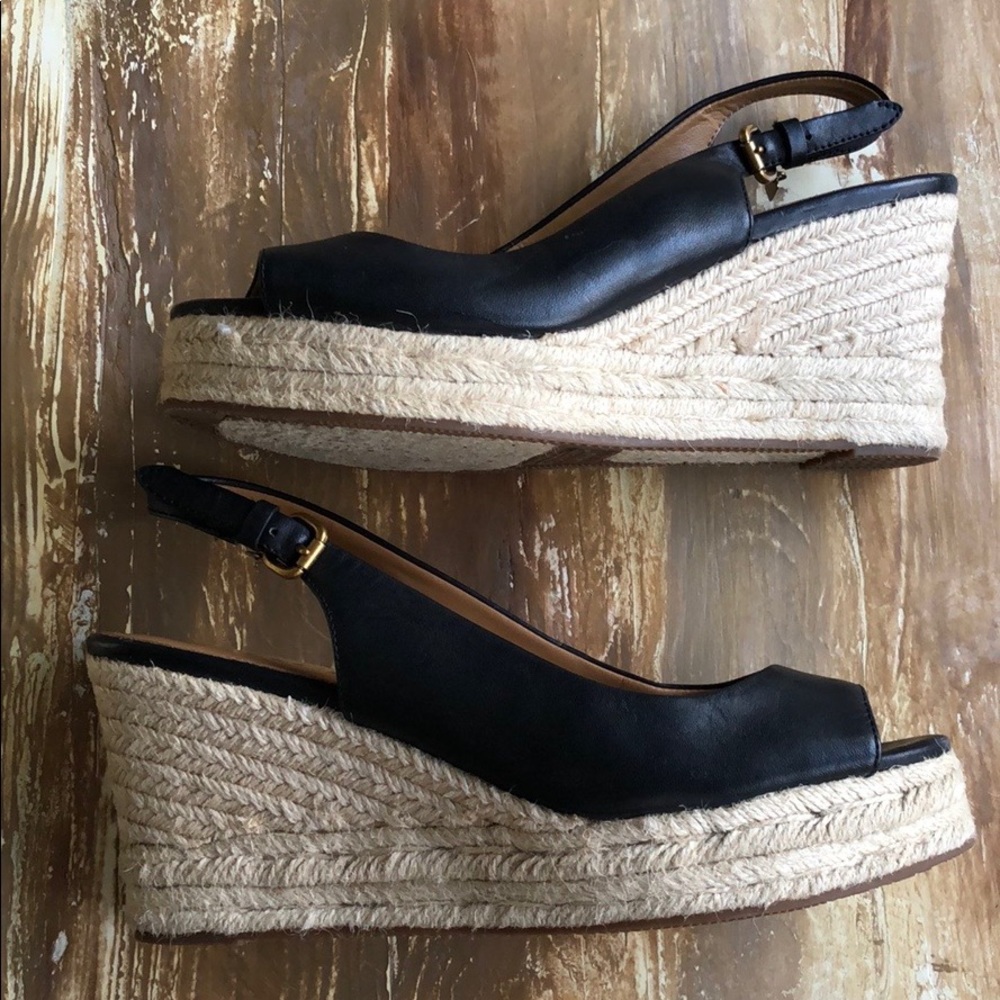 Coach Hadley Black Wedge Sling Back Shoes 8.5 B